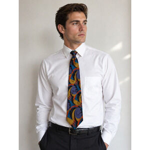 Scenario Martin Wong Silk Tie USA Abstract Geometric Bold Multicolor Retro